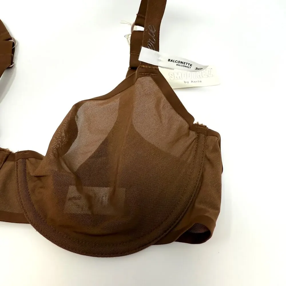 Aerie Smoothez Unlined Underwire Mesh Balconette Bra In Brown Size 36D New